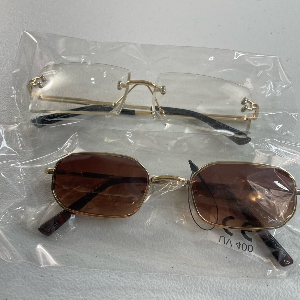 Bundle Sunglasses – Rimless Gradient Square + Brown Oval Shades